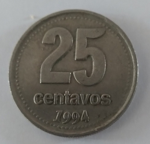 Moneda Argentina 25 Centavos Año 1994números Gruesos Usada.