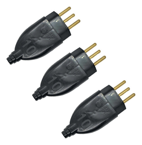Kit 3x Plug Chato Macho Tita Prensa Cabo 10a 2p+t Interneed