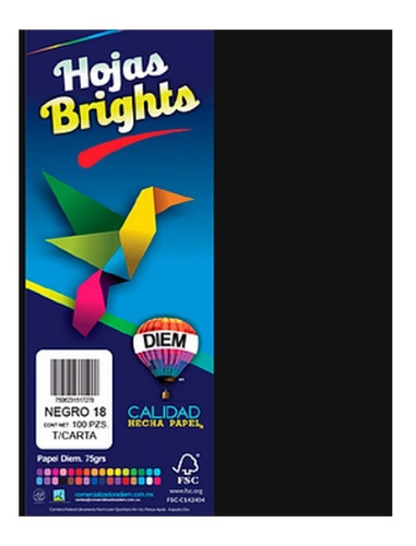 Hoja De Papel Diem Brights Negro 18 Tamaño Carta 75 Gr