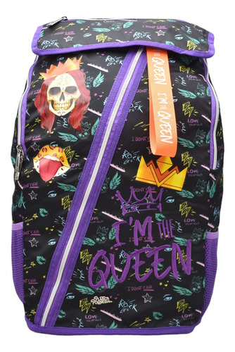 Mochila Platica Polinesia Con Porta Laptop Im The Queen Calavera Estampado Primaria 0392 Atm Color Violeta/negro