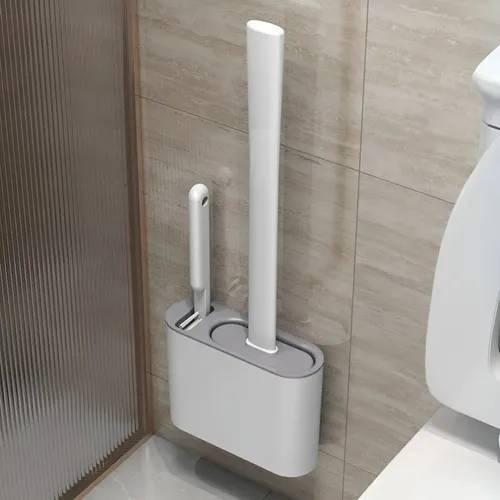 Escova Sanitária Silicone Para Vaso 2 Em 1 Com Base Banheiro Branco