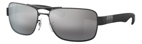 Óculos de sol polarizados Ray-Ban RB3522 Standard armação de metal cor matte black, lente silver de policarbonato espelhada, haste matte black de metal