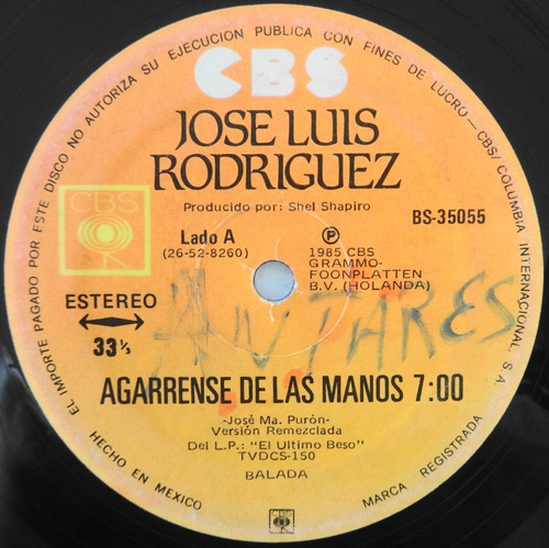José Luis Rodríguez Agárrense De Las Manos Disco