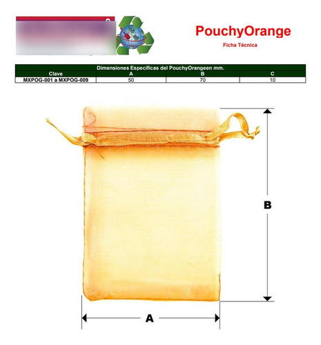 Bolsa De Organza Para Boda, Mxpog-005, 5 Pzas, Tela, Naranja