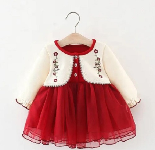 Vestido Rojo Con Saquito Bordado Para Bebé / Niña