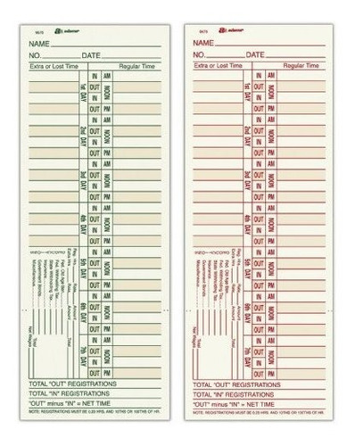 Adams Tarjetas De Tiempo, Cada Dos Semanas, 2 Caras, Formato