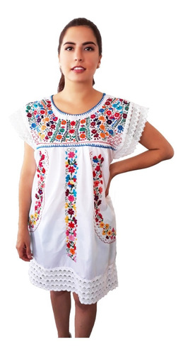 Vestido Dama Mexicano Artesanal Bordado Típico Tradicional