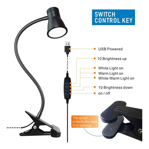 Lámpara De Mesilla De Noche Con Pinza, Protección Ocular