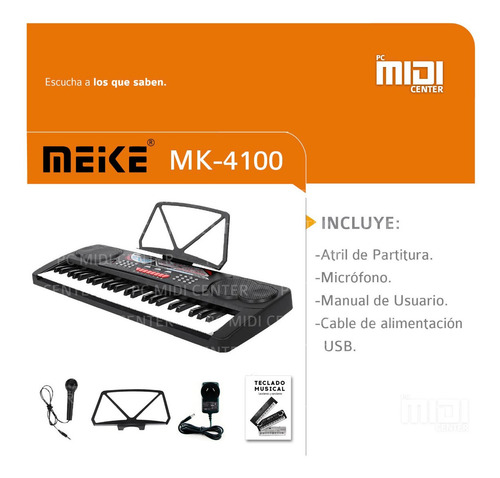 Imagen 3 de 10 de Organo 49 Teclas 4 Octavas Meike Mk4100 Microfono + Fuente