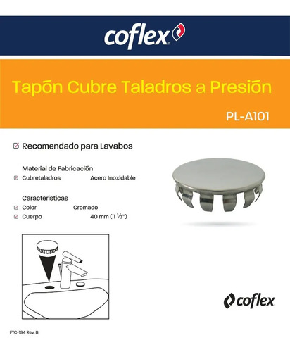 Tapón Cubre Taladros A Presión Acero Inox Lavabo Coflex 2pz | MercadoLibre