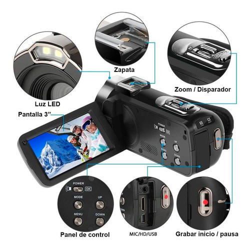 Imagen 2 de 7 de Videocamara Vak 809 Microfono Nocturna 24mp Touch Hdmi Sd