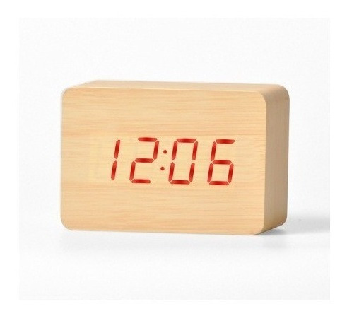 Imagen 2 de 7 de Reloj Despertador Madera Led Temp Humedad Alarmas Usb 713