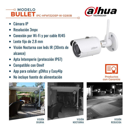 Camara Wifi Ip Exterior Dahua 3mpx Lente 2.8mm P2p Celu /nvr
