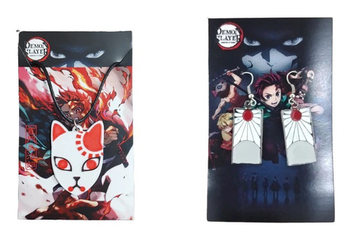 Demon Slayer -  Set Tanjiro #1b - Aros Metal + Colgante Pvc