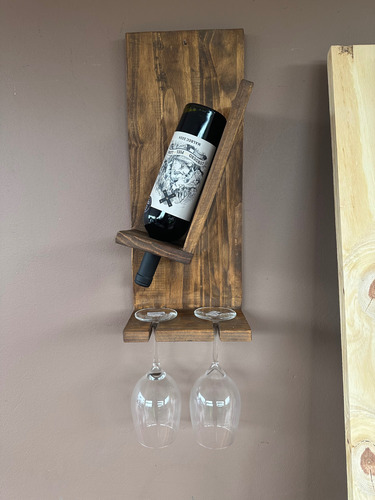 Porta Botella Y Copas Incluidas! Para Papá!! Roble