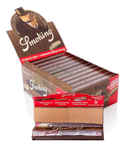 Caja X24 Rolling Paper Cueros Smoking Brown + Tips King Size