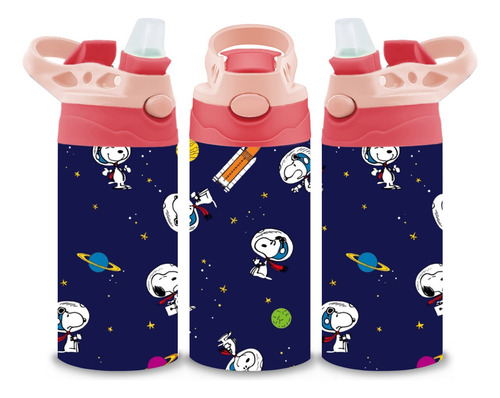 Termo Infantil Snoopy Astronauta Acero Inoxidable 320 Ml Coral Claro