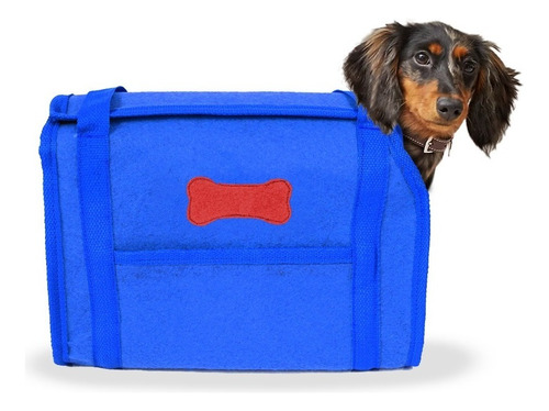 Bolsa Gato Cachorro Transporte Carpete Alça Tapete Higiênico Cor Azul