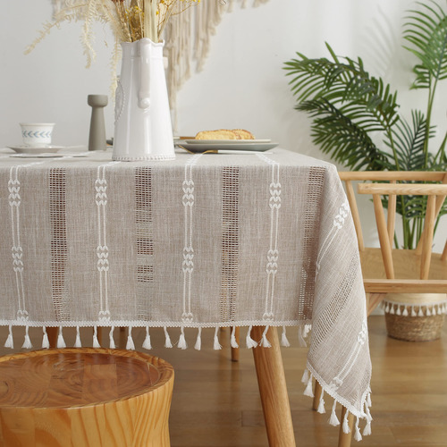 Gernaice Mantel Bordado De Rayas Rústicas Con Borlas Pesadas