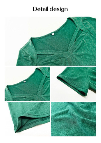 Blusas De Moda De Color Puro De Manga Corta Con Cuello En V