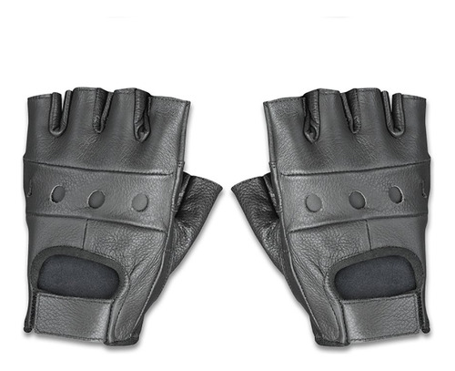 Guantes Raider Sin Dedos, De Cuero Negro, Xs, Negro