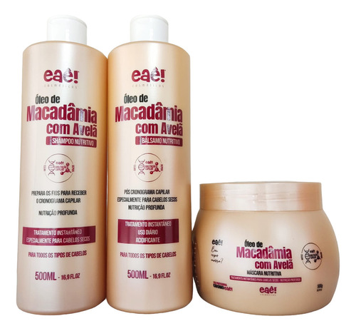  Kit Shampoo Condicionador Masc Hidratação Profunda Macadâmia