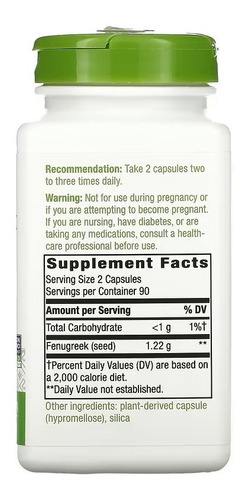 Nature's Way Fenogreco Semilla 610mg X 180 Caps