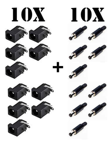 Imagem 2 de 4 de Kit Conector Jack P4 Fêmea 2,1 Mm + Plug P4 2.1mm