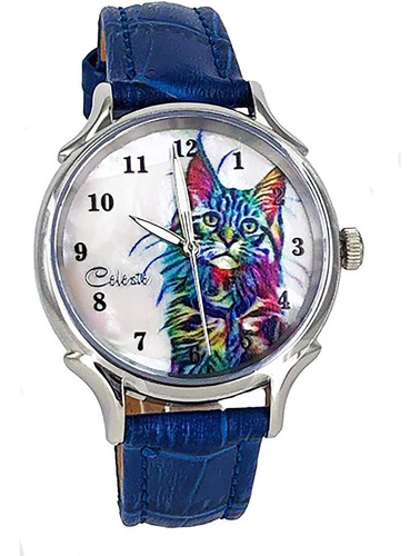 Celeste Cat Pet Reloj De Cuarzo Suizo Multicolor 1 378 In
