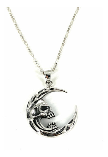 Colgante Luna Calavera Envejecido Plata Ley 925 # 1.915