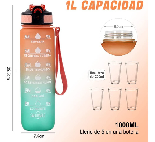 Botella De Agua Deportiva Motivacional 1 Litro Sin Bpa