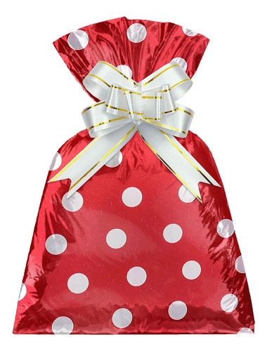 50 Unidades - Saco De Presente 30x44cm Bola Branca Com Vermelho