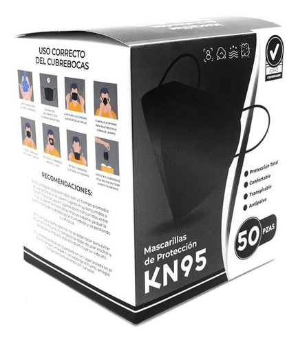 Imagen 4 de 9 de Cubrebocas Kn95 Tapabocas 50 Pz Reutilizables 5 Capas Negro
