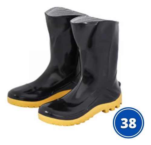 Bota Pvc Sem Forro Marluvas Cano Médio Preta/amarelo Nº38