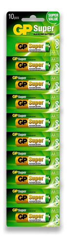 10 Pilhas Aa Alcalina Gp Super 1 Cartela C/ 10 Unidades
