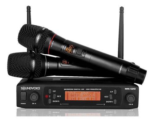 Microfone Sem Fio Soundvoice Mm-520sf Sem Fio Duplo Preto