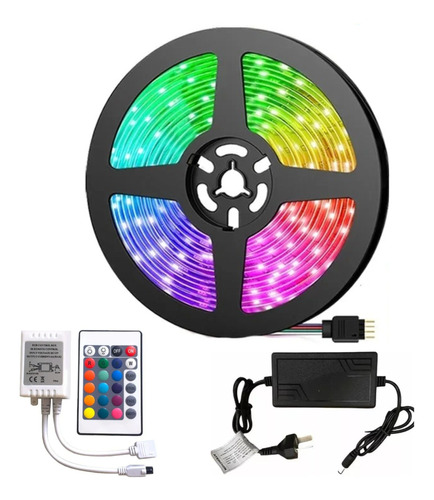 Tira Led 5050 Rgb 5 M Con Control Remoto Y Fuente