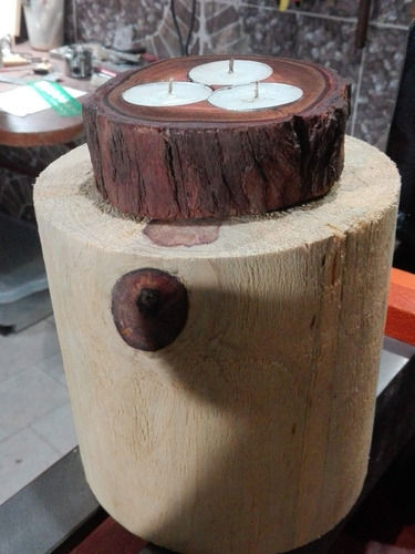 Imagen 4 de 5 de Candelabro Artesanal Madera Natural, Porta Velas