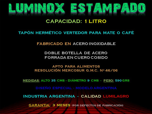 Termo Lumilagro Acero 1 Lt Forrado Cuero Argentino Fdn Pp