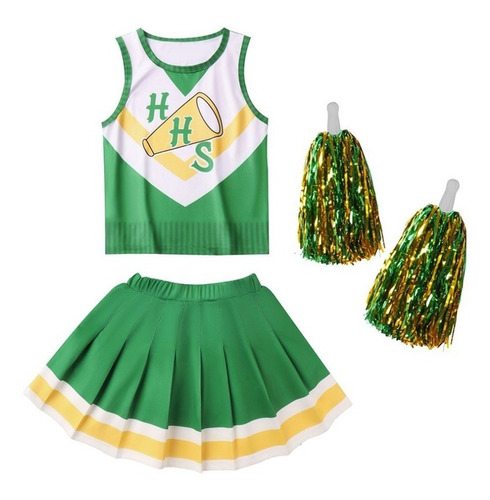 Imagem 2 de 9 de Uniforme E Pompom Cheerleader Líder Torcida Stranger Things