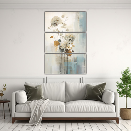 60x90cm Cuadros Estilo Óleo Botánicos Beige Azul Claro Bla