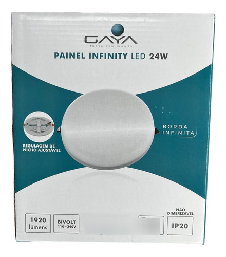 Painel Paflon Led Borda Infinita Redondo 24w Embutir Cor 4000k 110V/220V