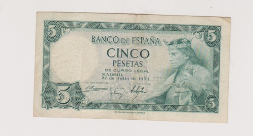 Billete España 5 Pesetas Año 1954 Muy Bueno 