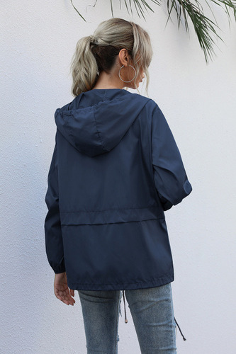Chamarra Mujer Con Capucha Impermeable Cremallera Cortavient