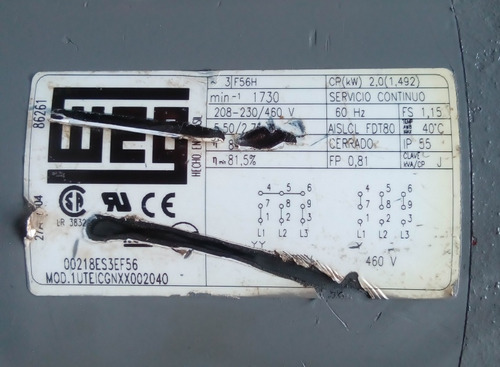 Motorreductor Reductor 2 Hp 17 Rpm Trifasico Weg Bonfiglioli (Usado)