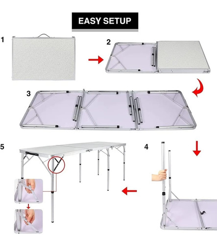 Imagen 8 de 9 de Mesa Plegable Transportable Lavable Camping 180x60cm