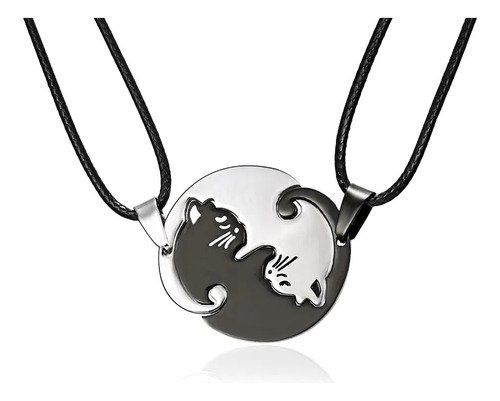 Par De Collares Pareja Gato Ying Yang Correa Amor Llavero