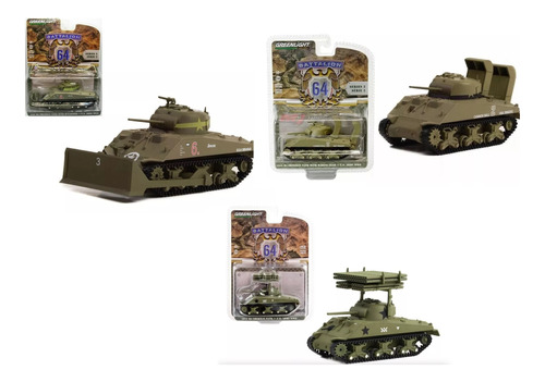 Greenlight 1:64 Paquete De 3 Sherman Tank (tanques) M4 Guerr