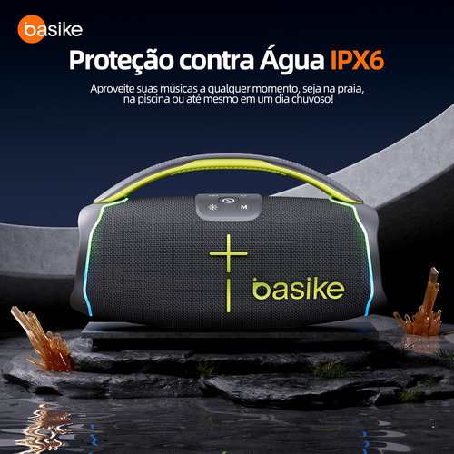 Caixa De Som Portátil Bluetooth, Subwoofer Ativo, Estéreo Hifi, Bombox, Com Rgb, Tws 1+1, Bateria 6 Horas, Bluetooth 5.3, Ipx6, Powerbank Para Telefones Celulares, Cinza