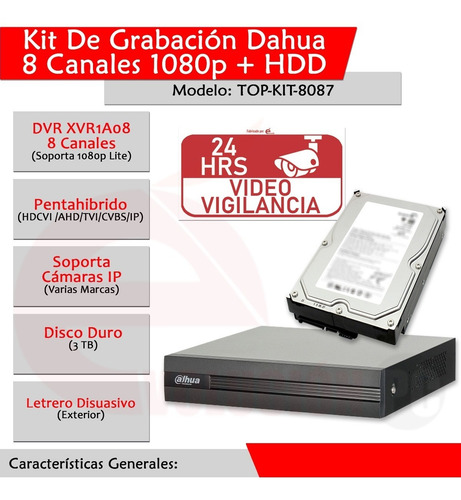 Imagen 3 de 7 de Kit Dahua Xvr4108cnx1kit Pentahíbrido 8ch 1080p + Hdd 3tb